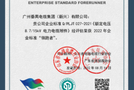 企业标准“领跑者”证书QPLJT027-2021《额定电压8.7 15kV 电力电缆附件》